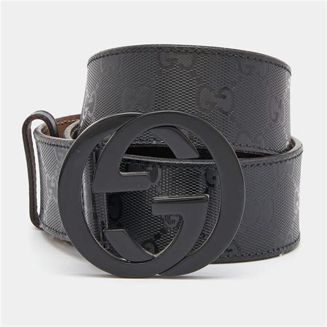 gucci black imprime canvas interlocking gg buckle belt|Gucci Belts for Women .